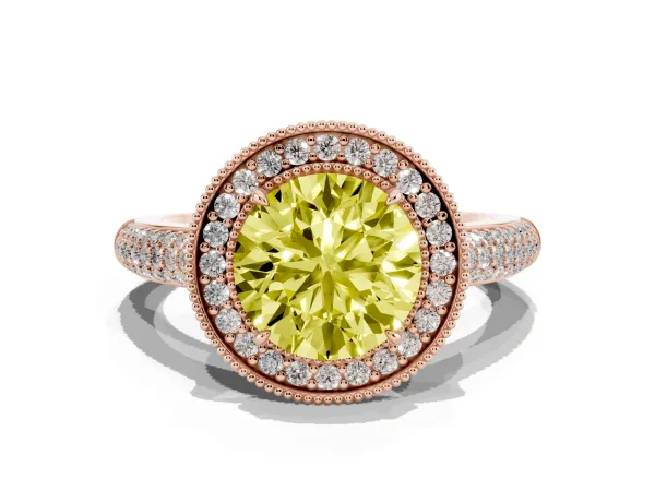 Fancy Yellow Round Cut Cut Halo Diamond Pave Band with Four-Prong Setting Rose gold