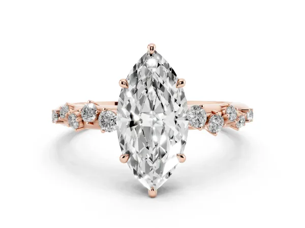 Marquise Cut Diamond Cluster Prong-Set Solitaire Ring Rose gold