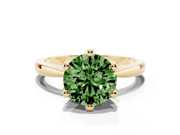 Fancy Green Round Cut Solitaire Engagement Ring with Six-Prong Setting and Tapered Band Yellow gold