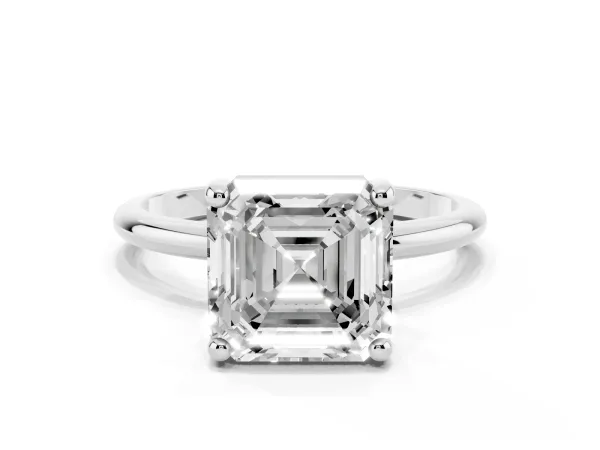 Asscher Cut Solitaire Diamond Ring with 4-Prong Setting on a Classic Band White gold