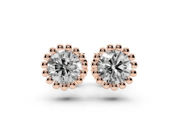 Round Diamond Flower Halo Stud Earrings with Petal Prong Setting Rose gold
