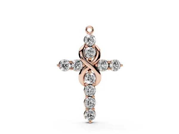 Round Diamond Prong Set Infinity Cross Pendant Rose gold
