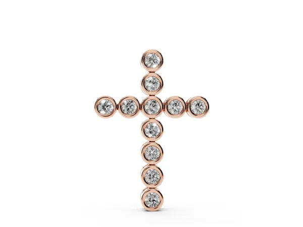 Bezel-Set Round Diamond Cross Pendant Rose gold