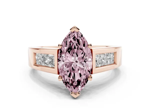 Fancy Pink Marquise Cut Cut Channel Set Solitaire Ring with Four-Prong Setting Rose gold