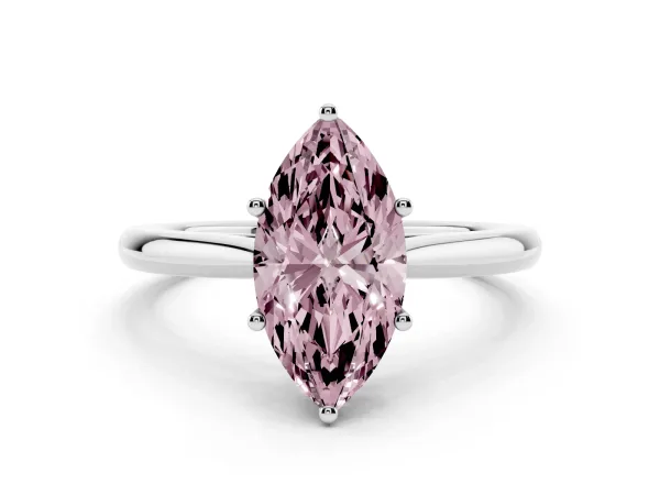 Fancy Pink Marquise Cut Cut Solitaire Ring with Cathedral Band and Four-Prong Setting Platinum