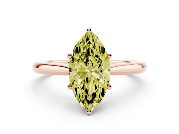 Fancy Yellow Marquise Cut Cut Solitaire Ring with Cathedral Band and Four-Prong Setting Rose gold
