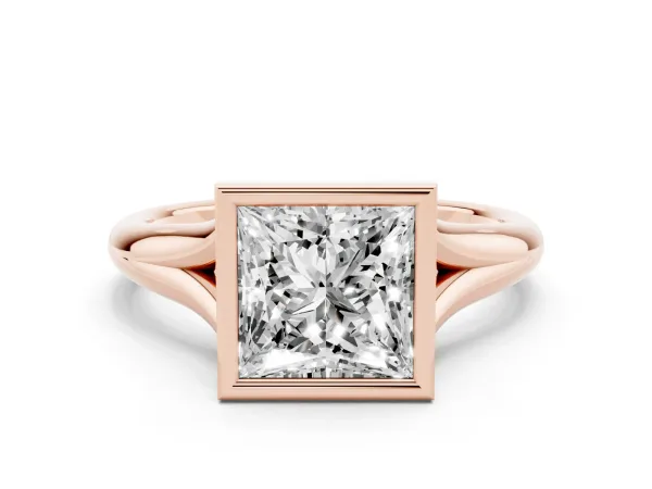 Bezel Set Princess Cut Solitaire Diamond Ring with Smooth Band Rose gold
