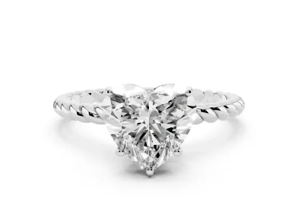 Heart Cut Solitaire Twist Band Ring with Four-Prong Setting White gold