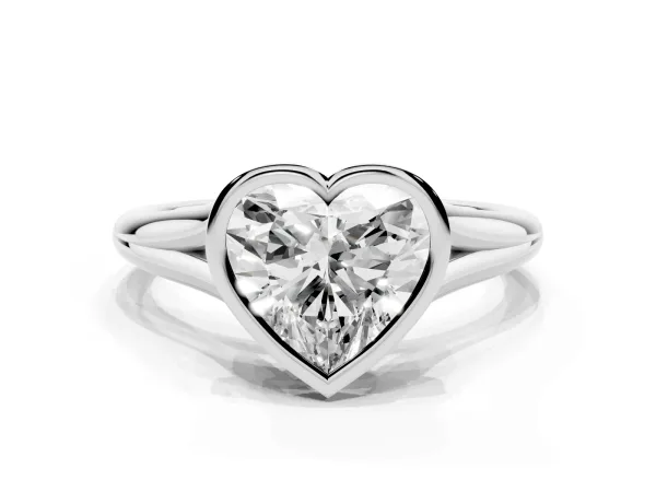 Bezel Set Heart Cut Cut Solitaire Ring with Tapered Band Platinum