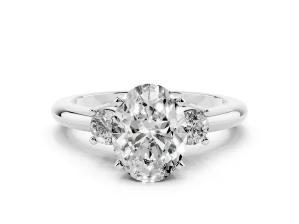 Three-Stone Oval Cut Cut Diamond Solitaire with Prong Setting and Classic Band White gold