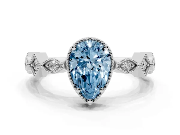 Fancy Blue Pear Cut Milgrain Marquise Diamond Twist Band Ring White gold