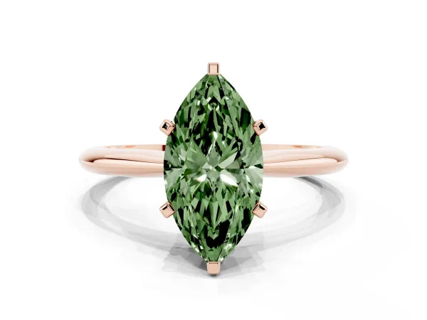 Fancy Green Marquise Cut Cut Solitaire Ring with Four-Prong Setting on a Classic Band Rose gold