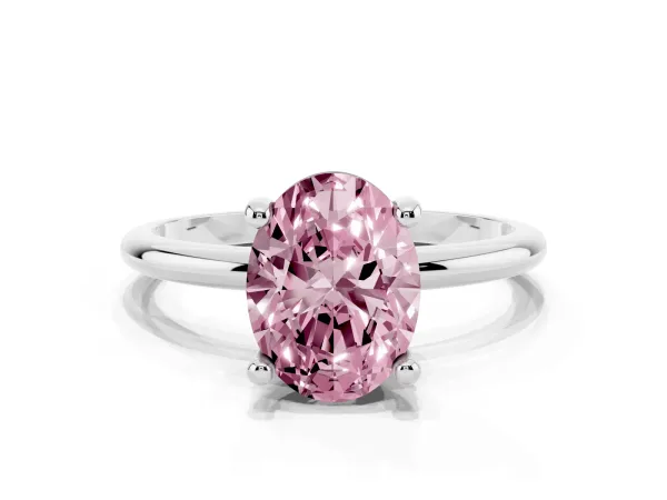Fancy Pink Oval Cut Solitaire Diamond Ring with 4-Prong Setting on a Classic Band White gold