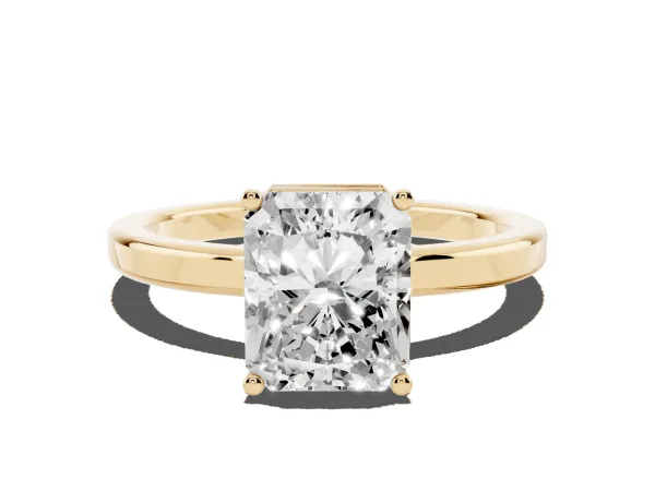 Radiant Cut Cut Solitaire Engagement Ring with Four-Prong Setting on a Classic Band Yellow gold