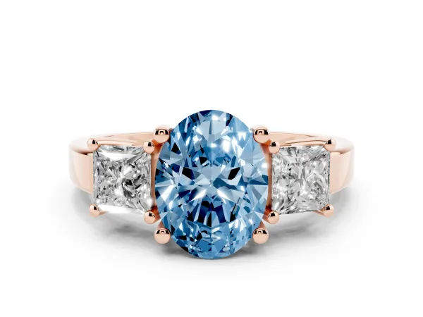Fancy Blue Three-Stone Oval Cut Cut Solitaire Ring with Prong Setting Rose gold