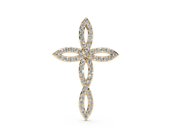 Marquise Diamond Pavé Cross Pendant Yellow gold