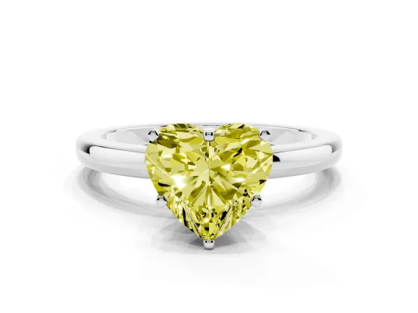 Fancy Yellow Heart Cut Solitaire Diamond Ring with Six-Prong Setting on a Classic Band White gold