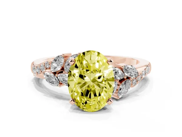 Fancy Yellow Oval Cut Solitaire Marquise Twist Band with Six-Prong Setting Rose gold