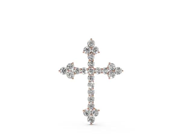 Round Diamond Cluster Cross Pendant with Prong Setting Rose gold