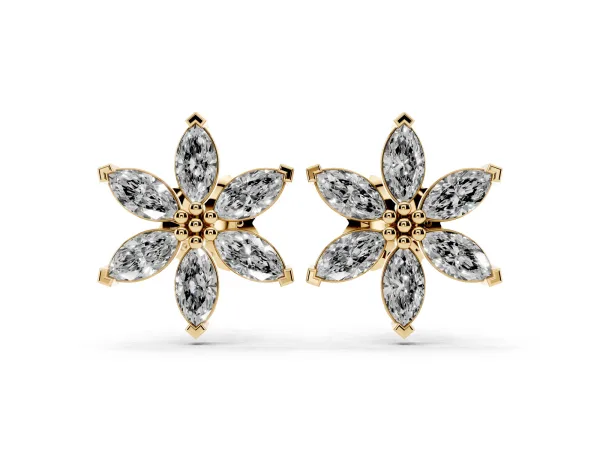 Marquise Diamond Sunflower Stud Earrings Yellow gold