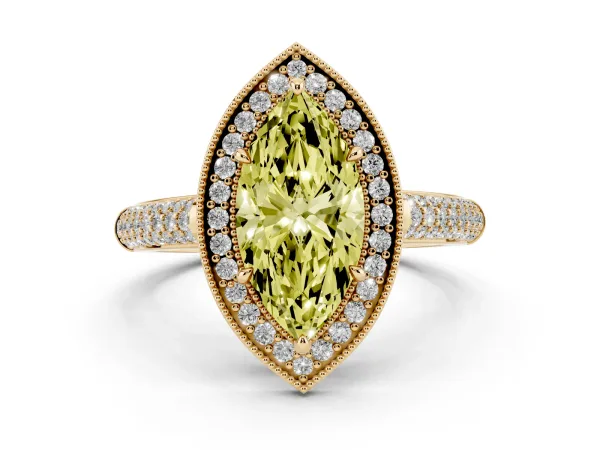 Fancy Yellow Marquise Cut Cut Halo Diamond Pave Band with Four-Prong Setting Yellow gold