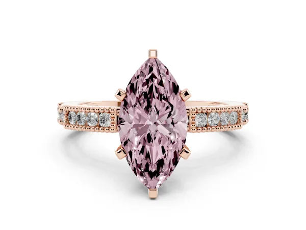 Fancy Pink Marquise Cut Solitaire with Pavé Band and Four-Prong Setting Rose gold
