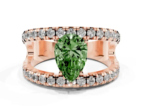 Fancy Green Pear Cut Solitaire Split Shank Pave Diamond Ring Rose gold