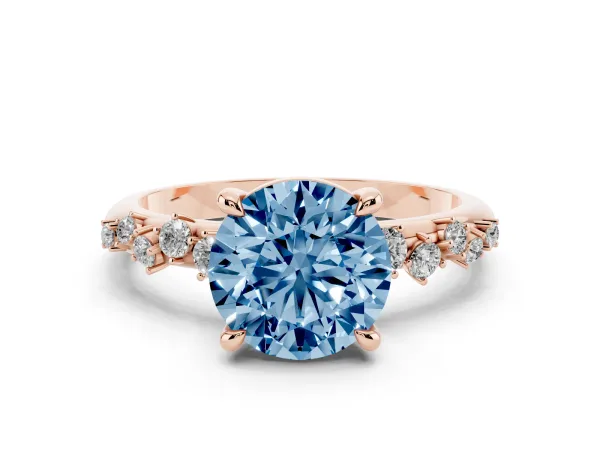 Fancy Blue Round Cut Cut Diamond Vine Band with Four-Prong Setting Rose gold
