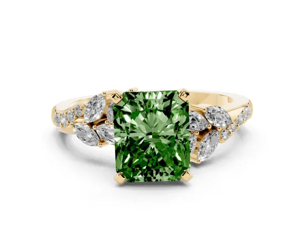 Fancy Green Radiant Cut Solitaire Marquise Twist Band with Six-Prong Setting Yellow gold