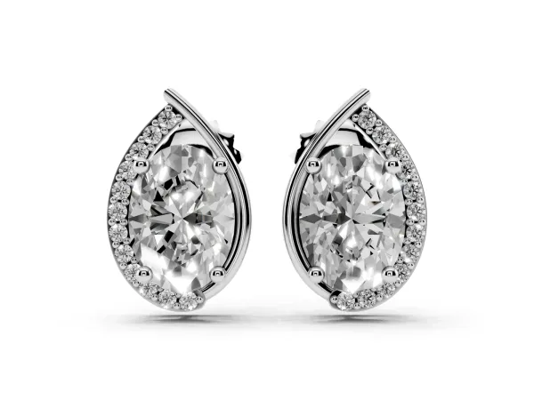 Oval Diamond Teardrop Framed Stud Earrings Platinum