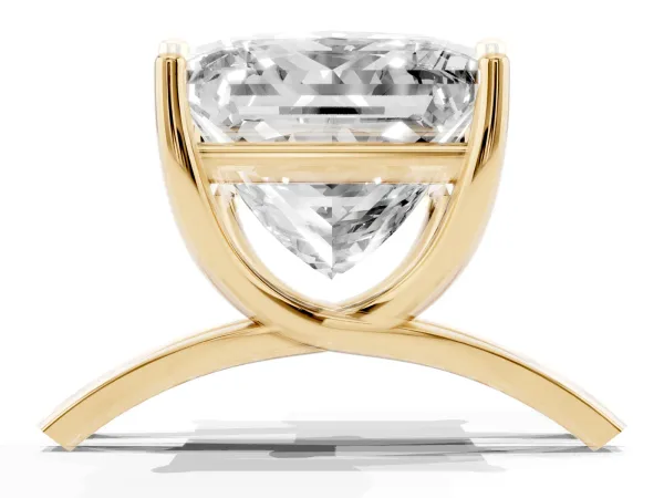 Princess Cut Cut Diamond Solitaire Engagement Ring with Tapered Plain Band and Four-Prong Setting Yellow gold
