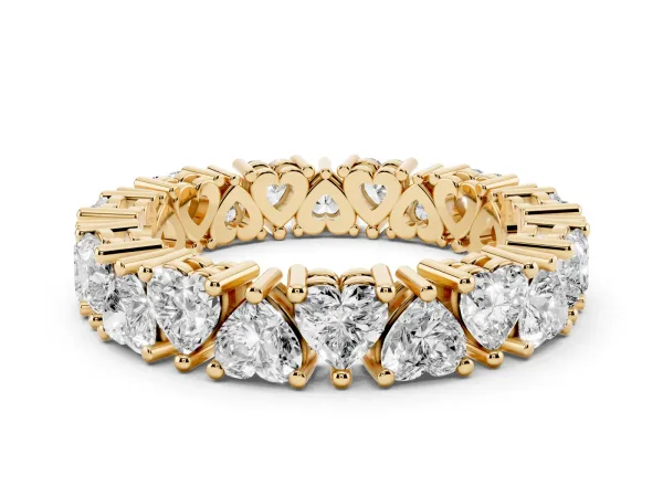 Heart Cut Eternity Band with Shared Prong Setting Yellow gold