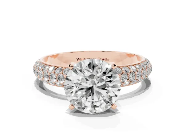 Round Cut Diamond Solitaire Ring with Prong Setting and Pavé Band Rose gold