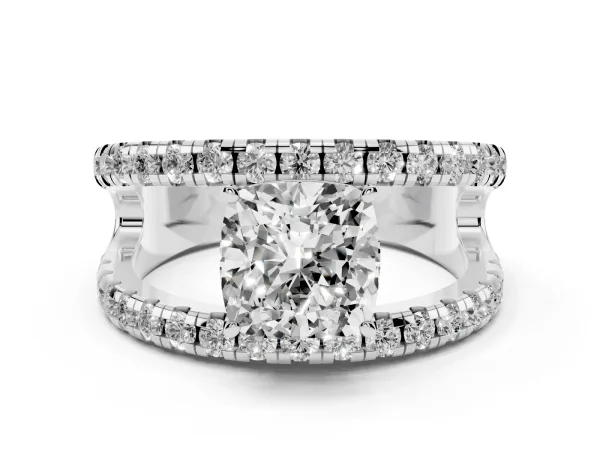 Cushion Cut Solitaire Split Shank Pave Diamond Ring Platinum