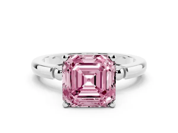 Fancy Pink Asscher Cut Solitaire Beaded Band with Four-Prong Setting Platinum