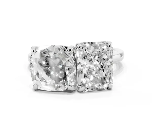 Cushion and Radiant Toi Moi Ring with Prong Setting and Plain Band Platinum