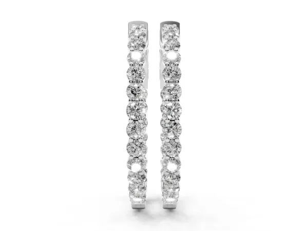 Round Cut Pavé Diamond Hoop Earrings with Four-Prong Setting White gold