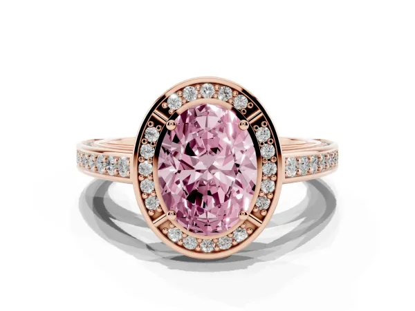 Fancy Pink Oval Cut Cut Halo Pave Split Shank Prong Setting Ring Rose gold
