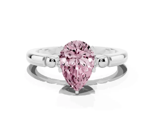 Fancy Pink Pear Cut Solitaire Beaded Band with Four-Prong Setting White gold