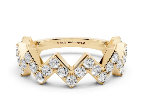 Zigzag Diamond Pave Round Eternity Band with Prong Setting Yellow gold