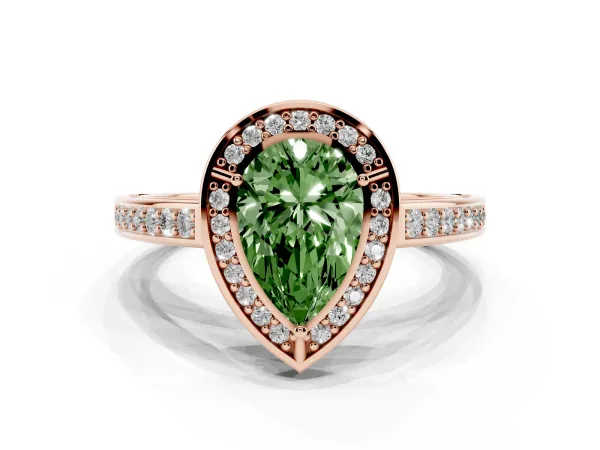 Fancy Green Pear Cut Cut Halo Pave Split Shank Prong Setting Ring Rose gold