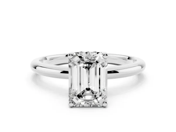 Emerald Cut Cut Solitaire Engagement Ring with Four-Prong Setting and Classic Band White gold