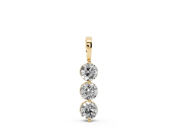 Three-Stone Round Diamond Drop Pendant with Four-Prong Setting Yellow gold