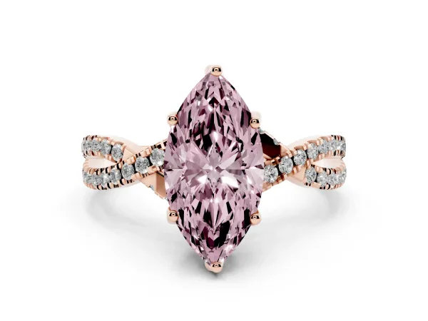 Fancy Pink Marquise Cut Solitaire Twist Pave Diamond Engagement Ring with Prong Setting Rose gold