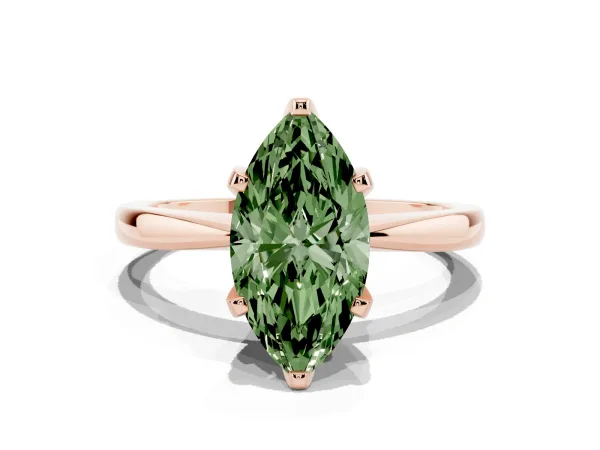 Fancy Green Marquise Cut Solitaire Engagement Ring with Six-Prong Setting and Tapered Band Rose gold