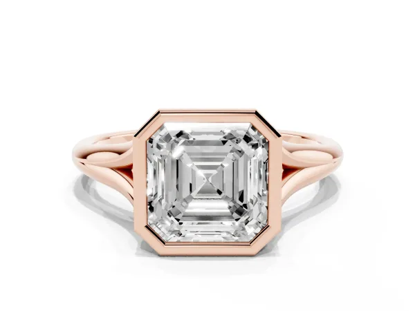 Bezel Set Asscher Cut Cut Solitaire Ring with Tapered Band Rose gold