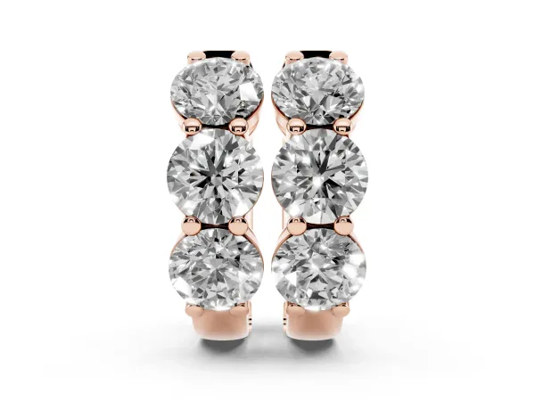 Triple Round Diamond Huggie Earrings with Prong Setting Rose gold