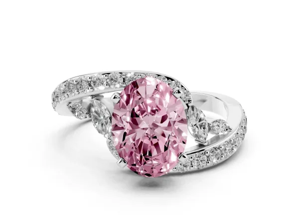 Fancy Pink Oval Cut Solitaire with Pavé Twist Band and Four-Prong Setting White gold