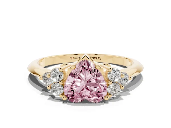 Fancy Pink Heart Cut Cut Diamond Cluster Ring with Solitaire Band and Four-Prong Setting Yellow gold