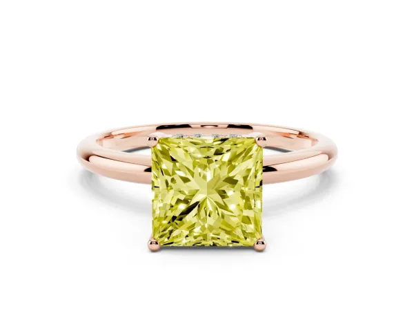 Fancy Yellow Princess Cut Cut Solitaire Engagement Ring with Four-Prong Setting and Classic Band Rose gold
